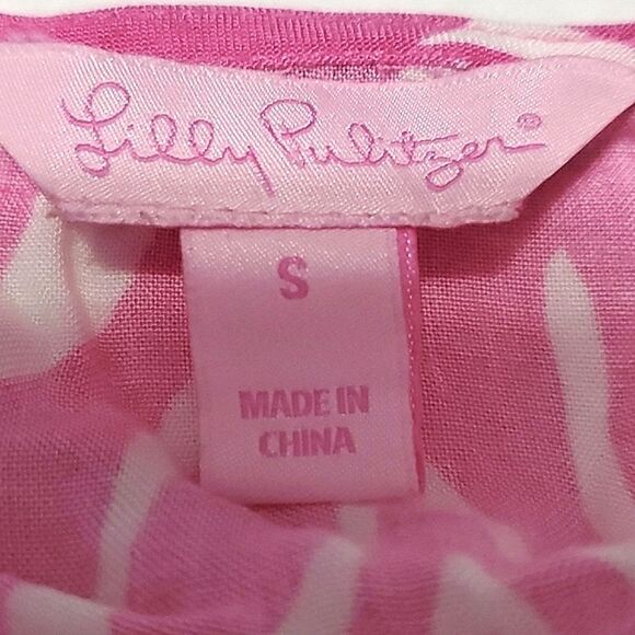 Lilly Pulitzer Pink Boho Tropical Zebra Crochet Neck Popover Tunic Top S - Picture 6 of 8